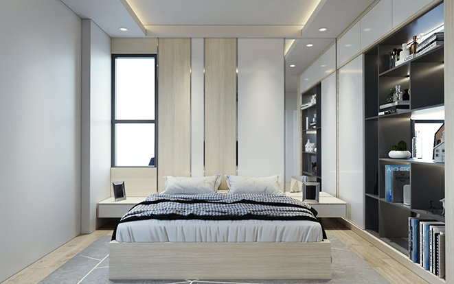 Thiết kế nội thất phòng ngủ vợ chồng 45m2 – Bồ Đề