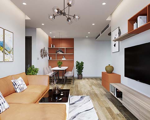 Thiết kế nội thất phòng khách hiện đại 24m2 – 6th Element