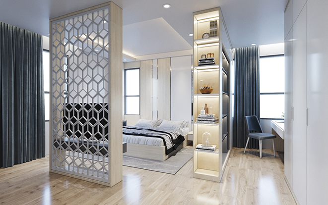 Thiết kế nội thất phòng ngủ vợ chồng 45m2 – Bồ Đề