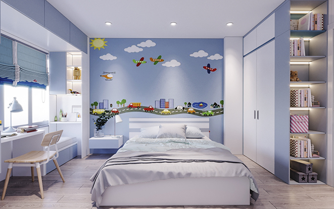 Thiết kế mâu phòng ngủ bé trai 26m2 – Bồ Đề, Hà Nội