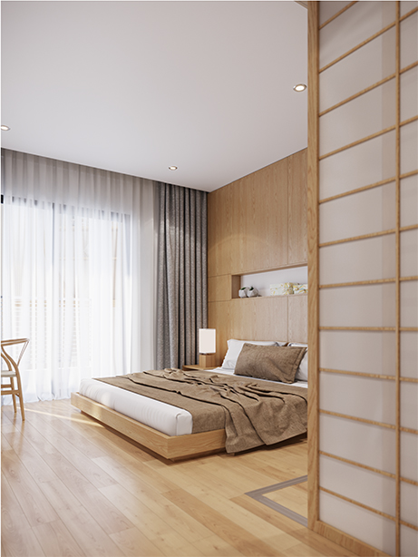 Thiết kế mẫu nội thất phòng ngủ Nhật Bản 38m2 – Horizon