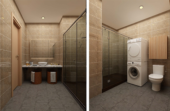 Khu vực tắm, giặt được thiết kế đầy đủ trang thiết bị mang lại sự tiện nghi, tiện dụng ngay trong căn phòng ngủ