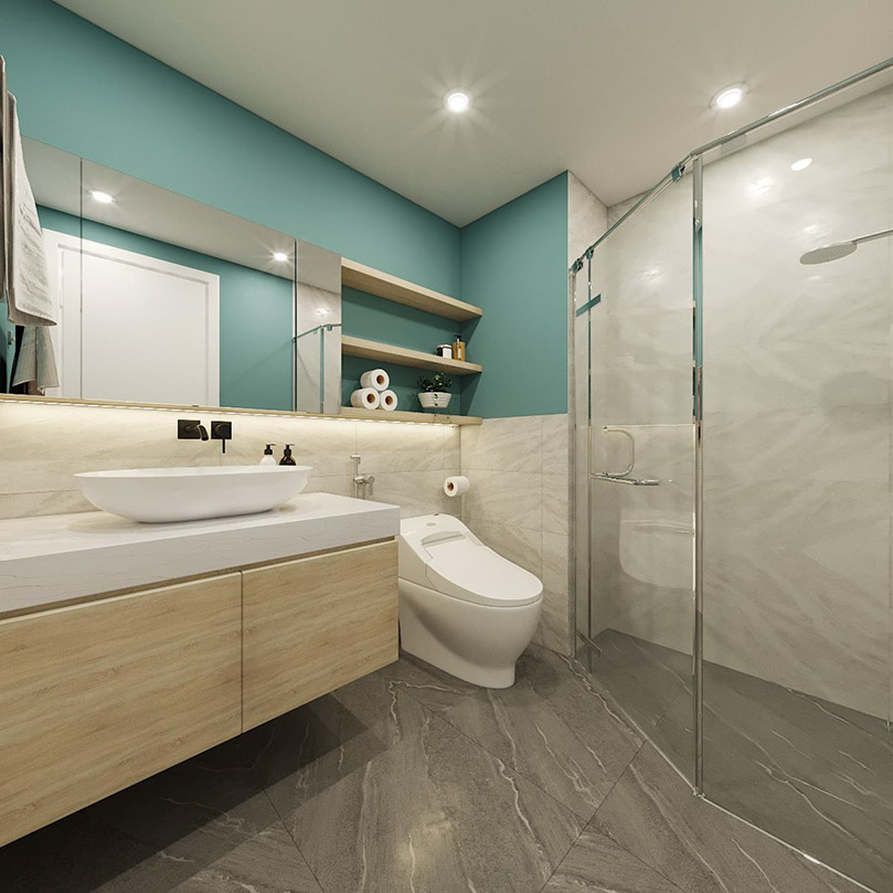 Thiết kế mẫu nội thất phòng tắm 8m2 – Ngoại Giao Đoàn