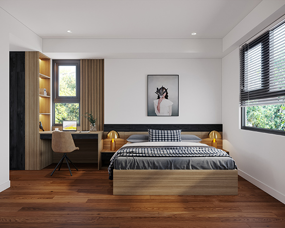 Giường bệt sử dụng cốt gỗ MFC chống ẩm có lớp phủ bề mặt là Melamine bởi chi phí tiết kiệm mà vẫn đảm bảo chất lượng ổn định