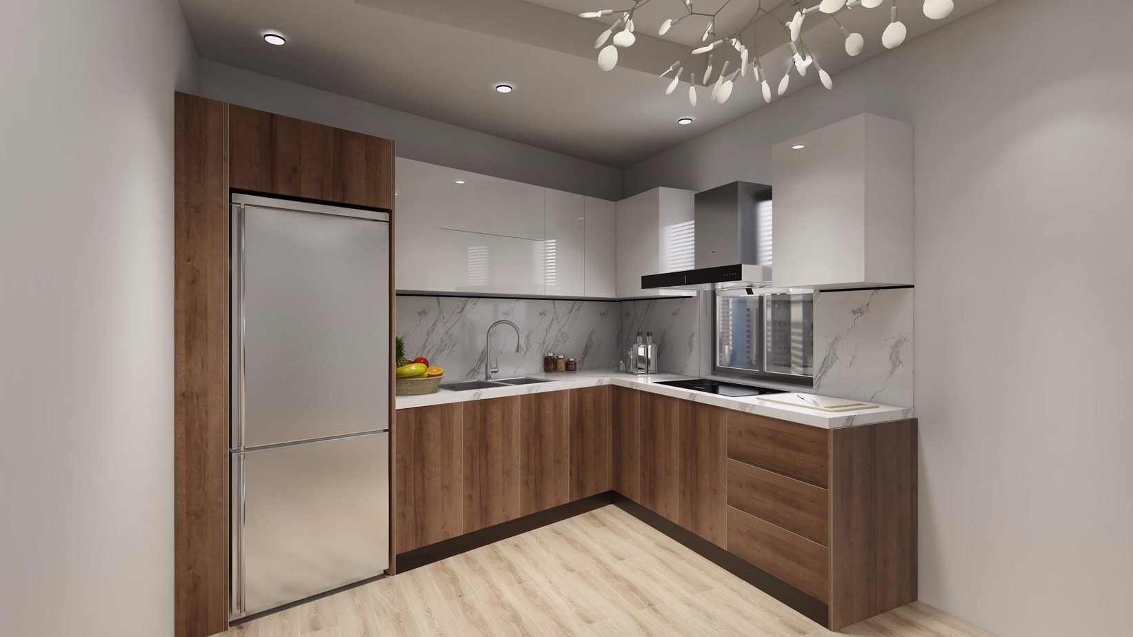 Việc lựa chọn kích thước, màu sắc của tủ bếp sẽ giúp không gian bếp trở nên gọn gàng hơn.