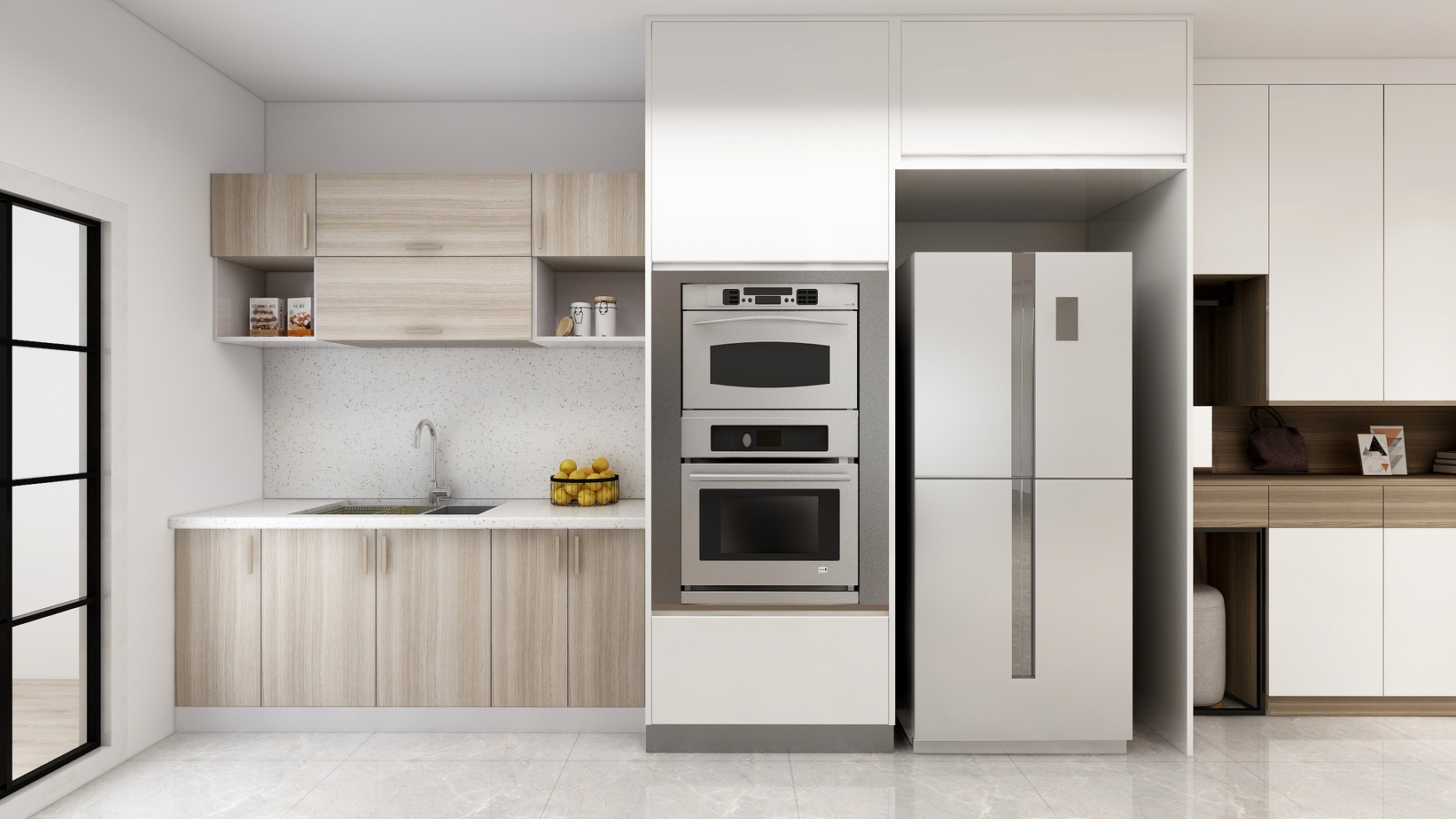 Phòng bếp thiết kế đơn giản với nội thất hiện đại và thông minh