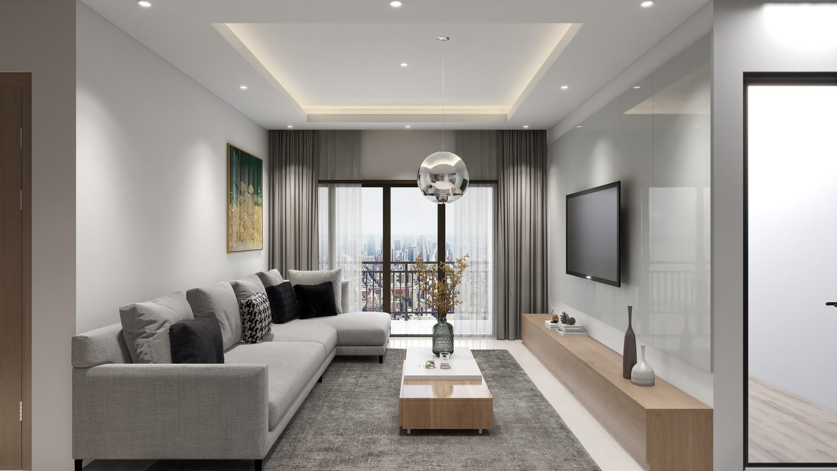 Thiết kế nội thất phòng khách 32m2 – The Manor – HCMC