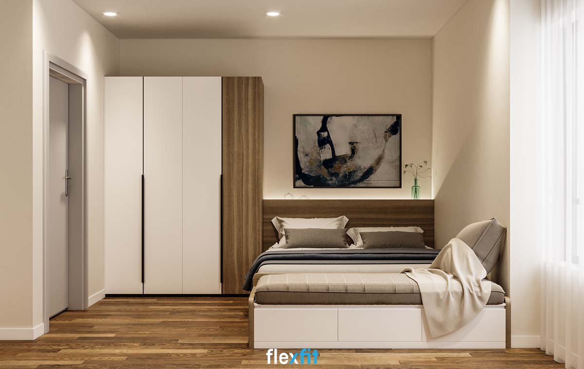 Đây là một trong những mẫu giường ngủ thiết kế hiện đại, thông minh nổi bật của Flexfit. Giường được chia thành 2 phần, phần cuối giường có thể sử dụng như ghế ngồi hoặc giường đơn nhỏ riêng biệt rất hữu dụng. Ngoài ra, giường còn có các ngăn kéo để lưu trữ đồ giúp gấp đôi công năng.