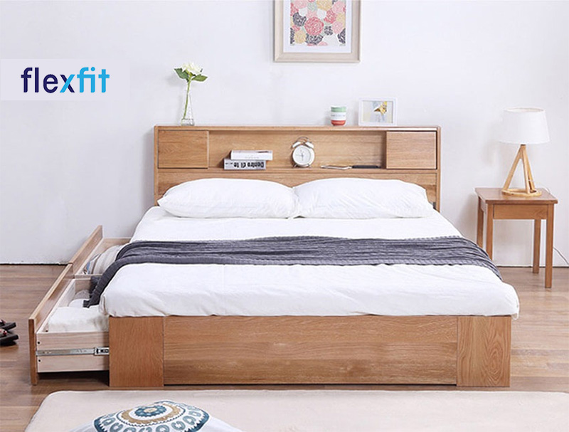 Giường gỗ sồi có ngăn kéo hiện đại phù hợp với nhiều không gian