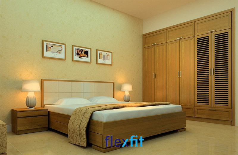 Giường ngủ gỗ sồi có ngăn kéo màu vàng nhạt cho phòng ngủ thêm sang trọng