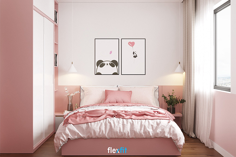 Mẫu giường MDF acrylic màu hồng dễ thương cho bé