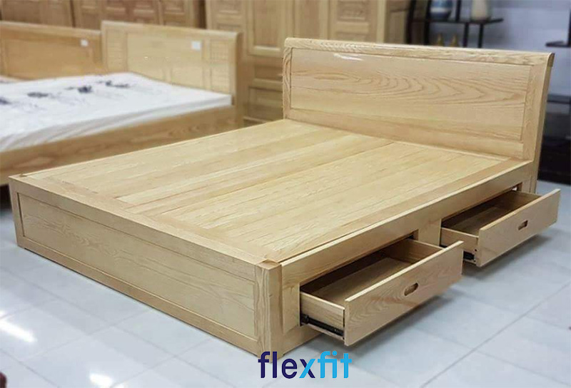Mẫu giường ngủ có ngăn kéo gỗ sồi vân gỗ tự nhiên