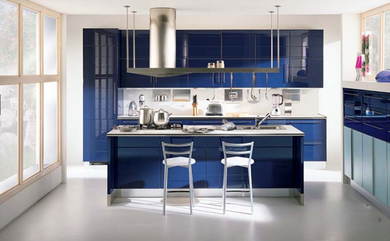 Tủ bếp chung cư Acrylic màu xanh