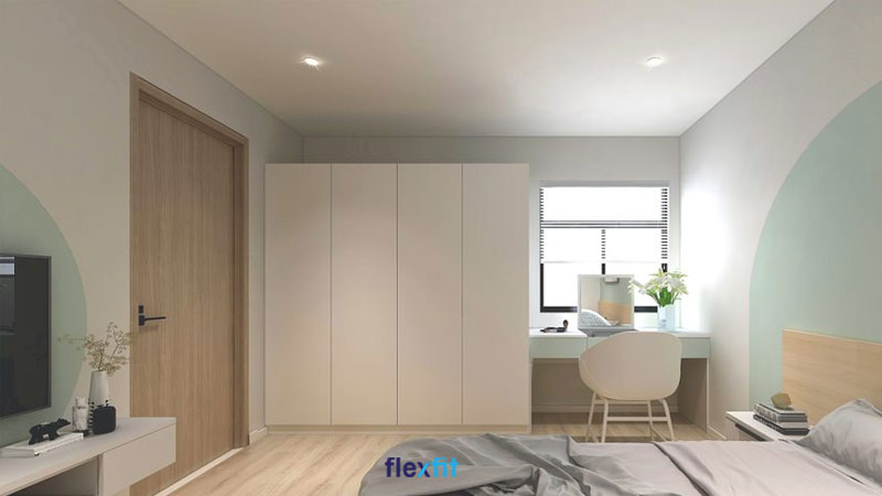 Tủ quần áo 2m thiết kế 4 cánh rộng rãi, tăng khả năng lưu trữ. Chất liệu được sử dụng là lõi MDF phủ Laminate dễ vệ sinh. Tủ sơn trắng toàn bộ vừa phù hợp với phong cách nội thất chung, vừa không làm phòng có cảm giác bị bí.