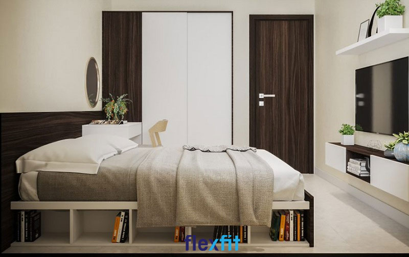 Tủ quần áo cửa lùa 2 cánh 2m4 lõi MDF phủ Melamine màu trắng kết hợp nâu đen vân gỗ tạo nên sự hòa hợp và thống nhất với màu sắc tổng thể của phòng ngủ