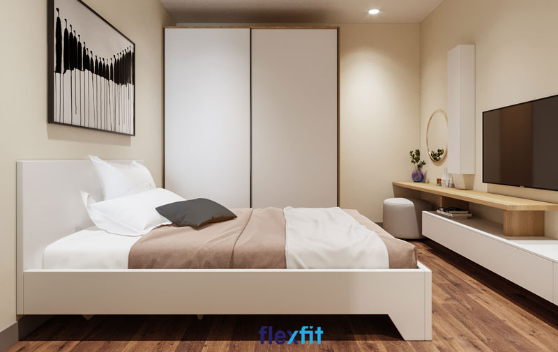 Vẻ đẹp thanh nhã, hài hòa của chiếc tủ quần áo cửa lùa 2 cánh 2m8 lõi MDF phủ Melamine màu trắng trong tổng thể kiến trúc chung
