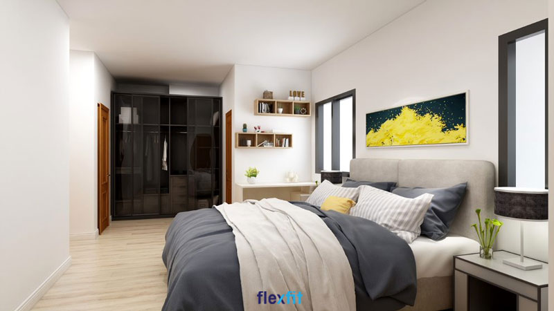 Tăng thêm vẻ đẹp sang trọng, hiện đại cho căn phòng ngủ với tủ quần áo lõi MDF phủ Laminate thiết kế 4 cánh kính dạng lùa.