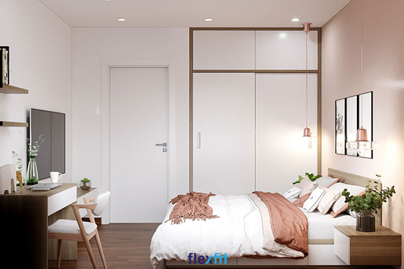 Lựa chọn tủ quần áo cánh lùa màu sáng để góp phần nới rộng không gian