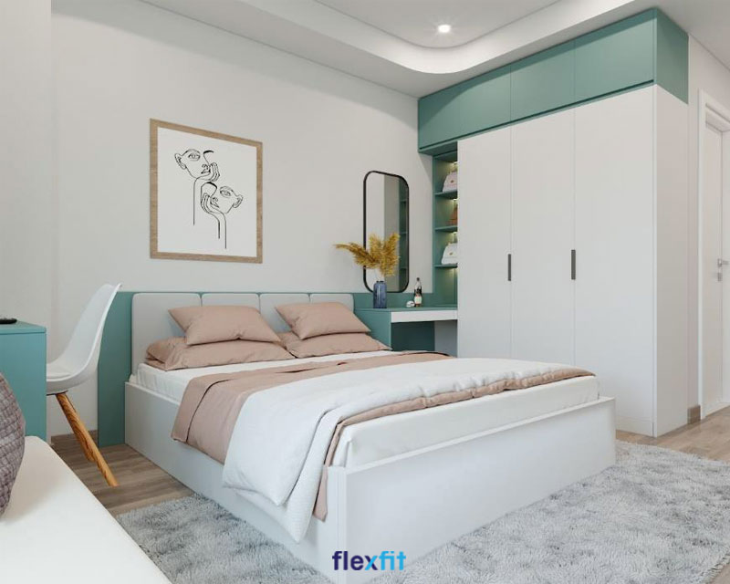 Mẫu tủ sử dụng chất liệu lõi MDF phủ Laminate chịu nhiệt tốt, dễ vệ sinh giúp tủ luôn trông như mới. Thiết kế tích hợp kệ trưng túi xách và bàn trang điểm có gương rất phù hợp với phái nữ.
