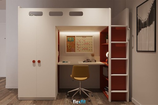 Giường tầng tích hợp nhiều tiện ích khác như bàn học, tủ để đồ… mang lại sự thuận tiện khi sử dụng