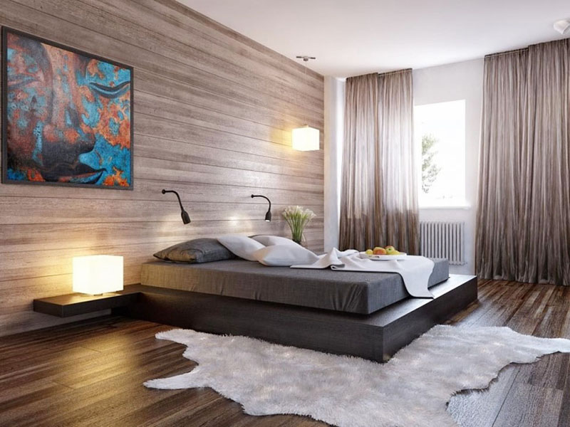 Phòng ngủ master phong cách Châu Âu với tông màu nâu xám ấm cúng