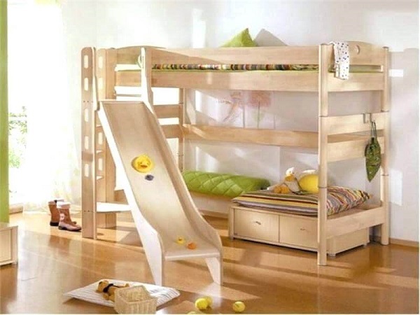 Thiết kế giường 2 tầng cho bé bằng gỗ có cầu trượt