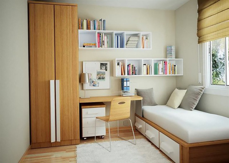 Thiết kế phòng ngủ nhỏ 3m2 sử dụng giường tích hợp ngăn kéo thông minh