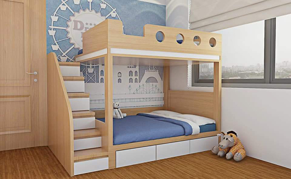 Mẫu thiết kế giường ngủ 2 tầng cho bé bằng gỗ công nghiệp