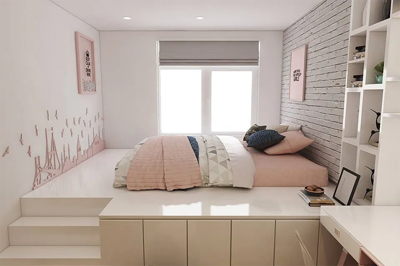 Thiết kế phòng ngủ nhỏ 5m2 với tông màu hồng