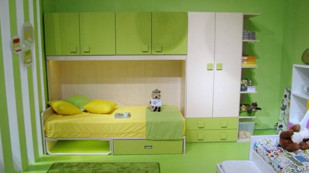 Mẫu phòng ngủ nhỏ 10m2 sử dụng màu xanh dành cho bé trai