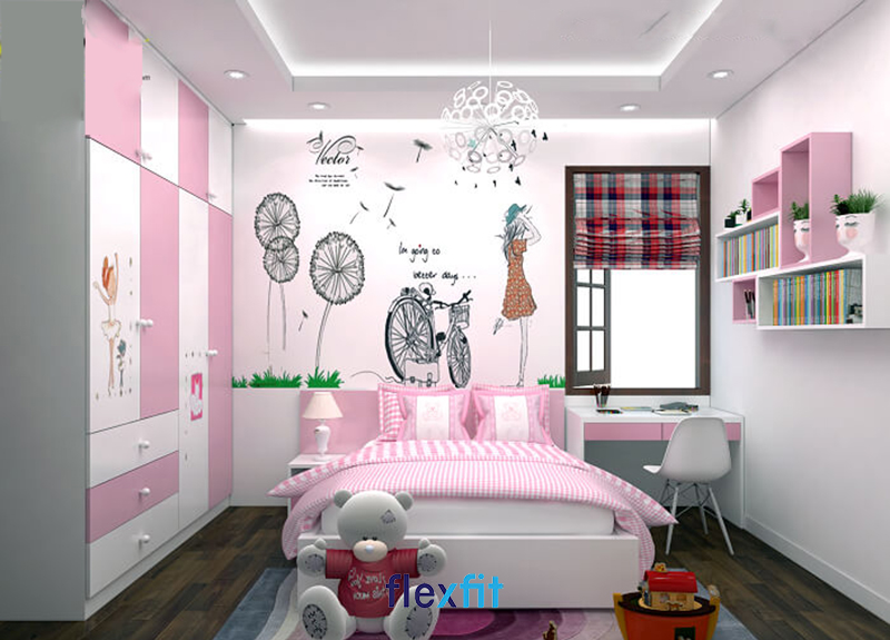 Mẫu nội thất phòng ngủ cho con gái dễ thương với tông màu hồng nhẹ nhàng