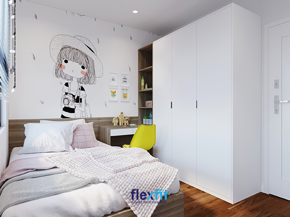 Thiết kế phòng ngủ nhỏ hẹp nên ưu tiên sử dụng nhiều gam màu sáng như màu trắng để tạo cảm giác không gian thông thoáng hơn