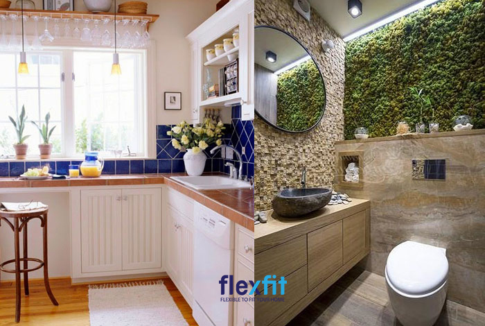Thiết kế phòng bếp gần nhà vệ sinh cho nhà ống cần đặc biệt lưu ý về hướng cửa của chúng không được đối diện nhau và có sự phân tách độc lập