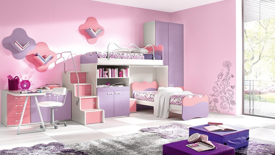 Mẫu giường tầng hồng, tím tận dụng không gian căn phòng