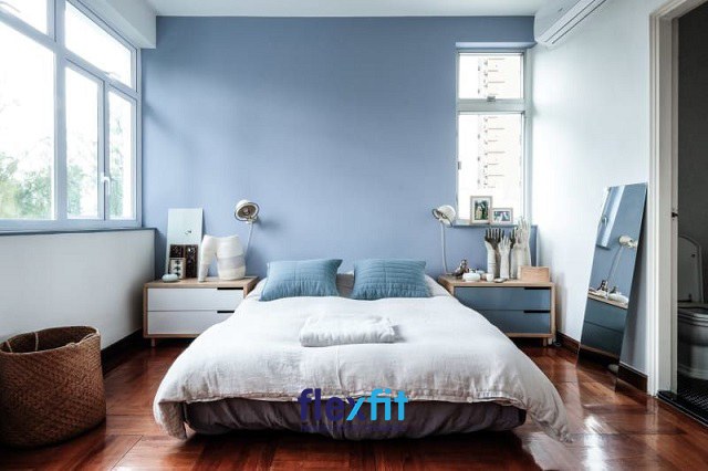 Không quá cầu kỳ trong khâu thiết kế, căn phòng cũng đủ giúp phái mạnh có không gian nghỉ ngơi thư thái với gam màu xanh pastel dịu nhẹ
