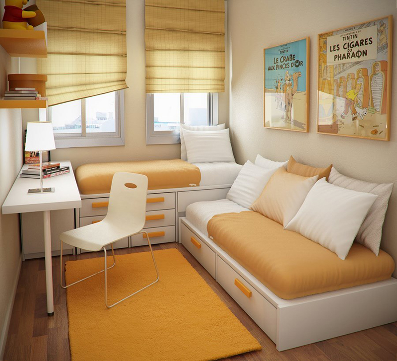 Một mẫu phòng ngủ nhỏ đẹp 3m2 với tông màu cam