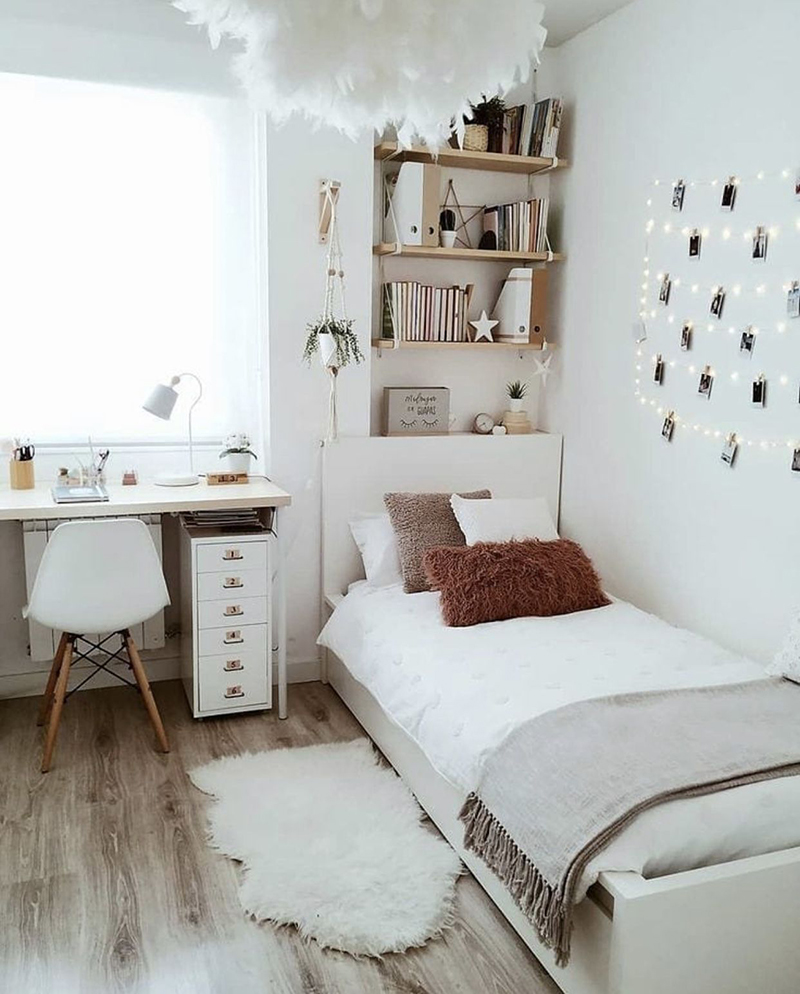 Mẫu thiết kế phòng ngủ nhỏ đẹp 3m2 với tông màu trắng