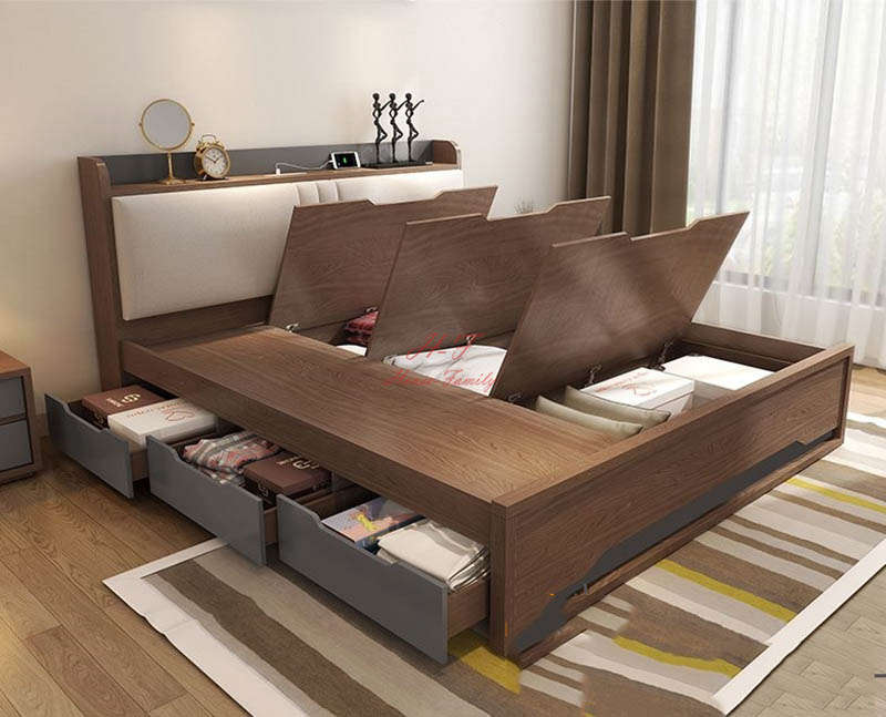Mẫu giường 6 ngăn kéo gỗ công nghiệp giúp tối ưu diện tích hiệu quả