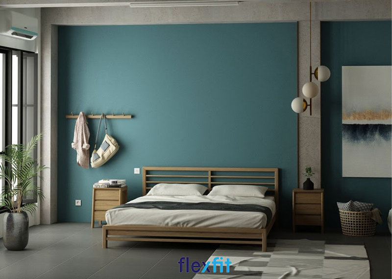Thiết kế phòng ngủ đơn giản đẹp nổi bật với tường xanh