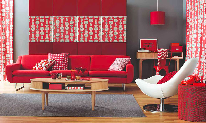 Bạn có thể kết hợp đỏ - trắng, đỏ - xám để làm căn phòng thêm thu hút và nổi bật hơn